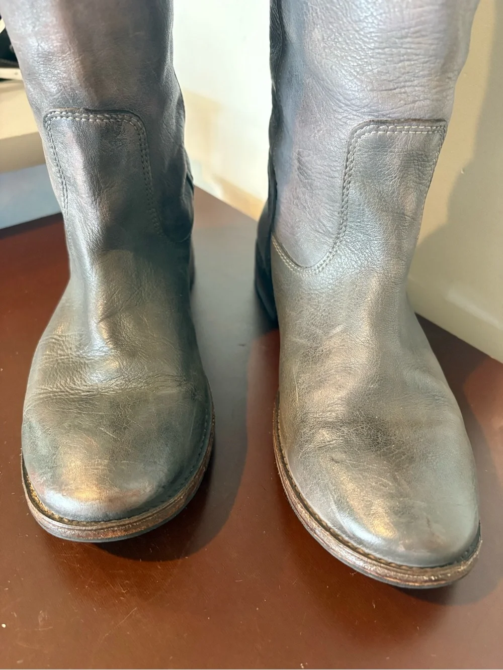 FRYE Paige Cuff Tall Over The Knee Boots Slate Grey Leather Boho Indie Western